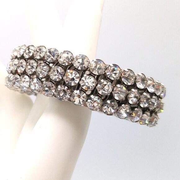 Clear Rhinestone Expansion Bracelet, AirFlex, Made in USA, Vintage Jewelry - Picture 2 of 9